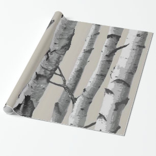 Papel De Regalo Troncos de árbol de abedul blanco en beige