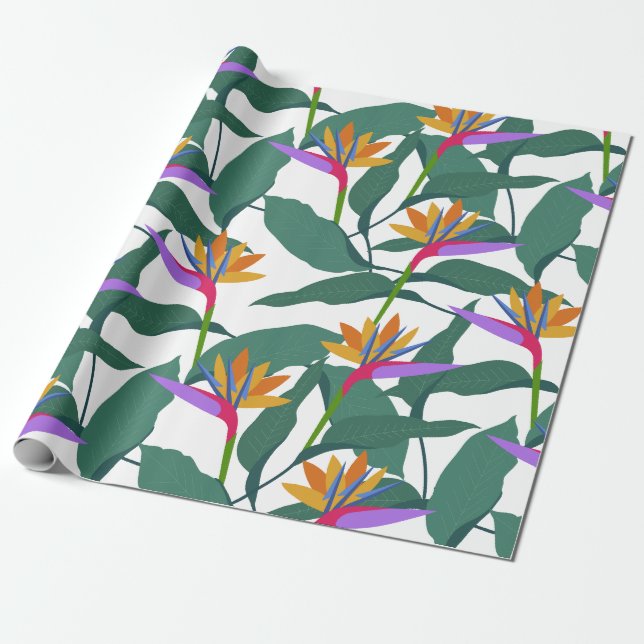 Papel De Regalo Tropical Bird of Paradise Flowers Patterned (Desenrollado)