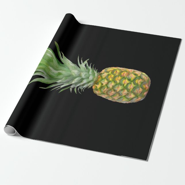 Papel De Regalo Tropical Elegante Amarillo Verde Pineapple Negro (Desenrollado)