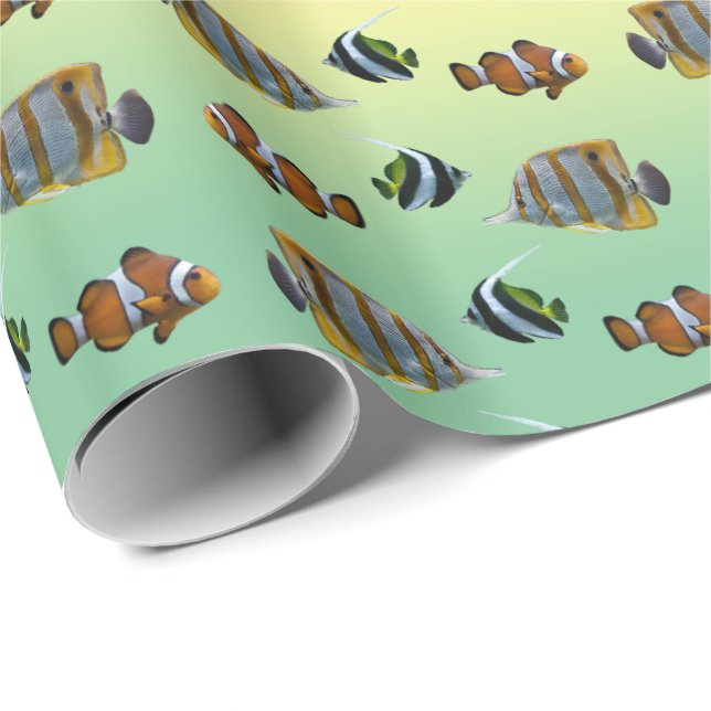 Papel de regalo Tropical Fish Frenzy (Arcoíris) (Esquina del rollo)