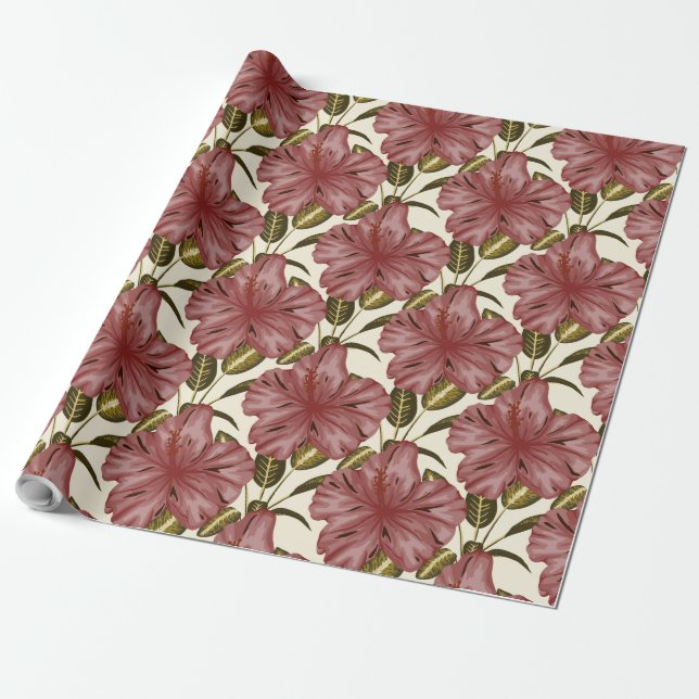 Papel De Regalo Tropical flowers seamless pattern | red flowers (Desenrollado)