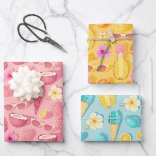 Papel de regalo tropical fresco de verano Set de 3