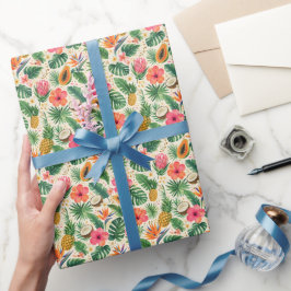 Papel De Regalo Tropical Fruit & Hibiscus Paradise Wrapping Paper