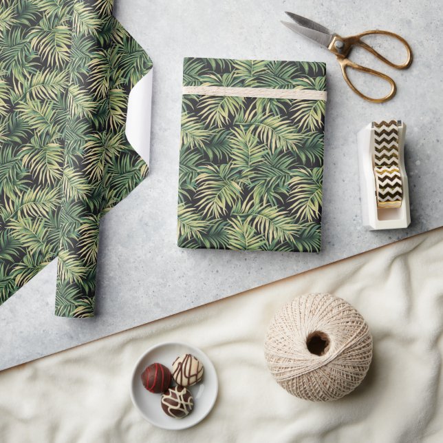 Papel De Regalo Tropical Green Palm Leaf Illustration (Artesanía)