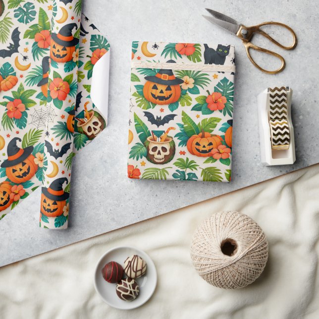 Papel De Regalo Tropical Halloween Pumpkins (Artesanía)