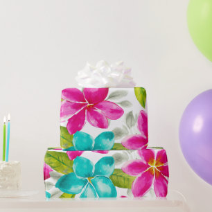 Papel De Regalo Tropical Hawaii Plumeria Rosa Frangipani Floral