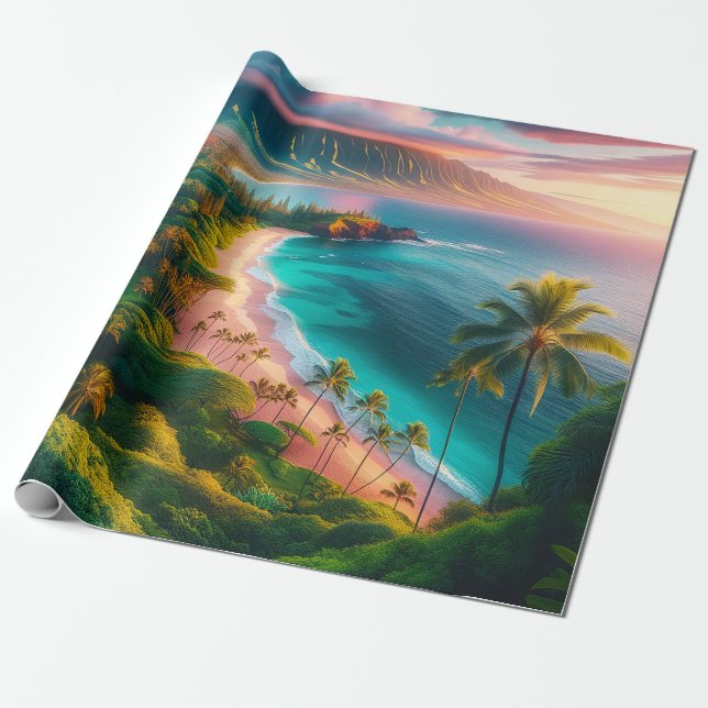 Papel De Regalo Tropical Maui Island Paradise (Desenrollado)