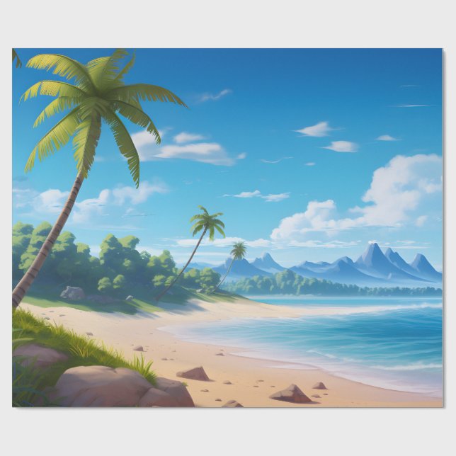 Papel De Regalo Tropical Ocean Island Sandy Beach Shore (Superficie plana)