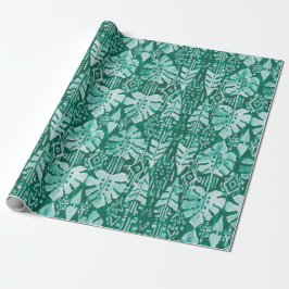 Papel De Regalo Tropical tribal verde hawaiano de la SELVA IKAT
