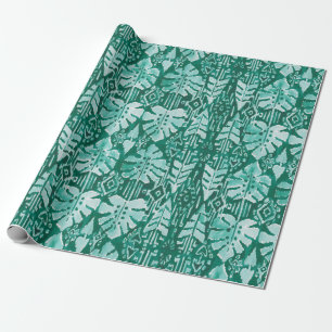 Papel De Regalo Tropical tribal verde hawaiano de la SELVA IKAT