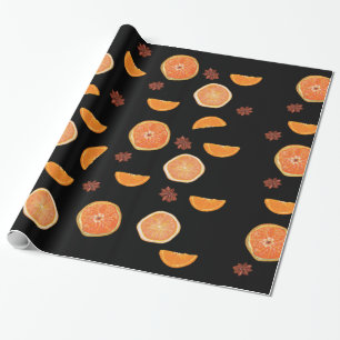 Papel De Regalo Trozos de fruta y canela naranja