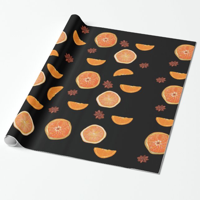 Papel De Regalo Trozos de fruta y canela naranja (Desenrollado)