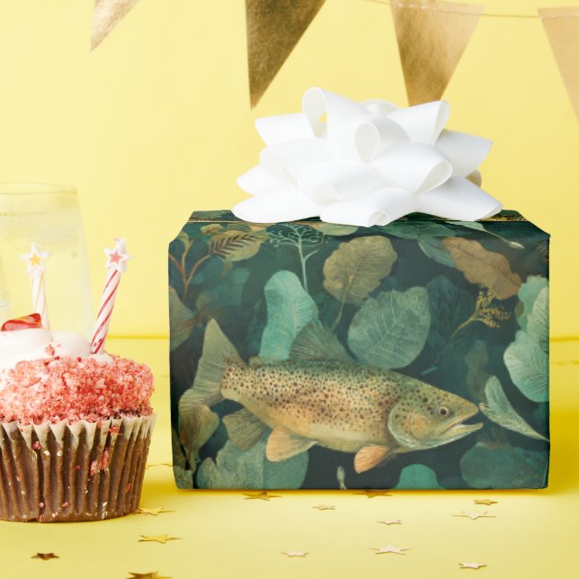 Papel De Regalo Trucha Marrón Teal Subacuática Botánica (Fiesta de cumpleaños )