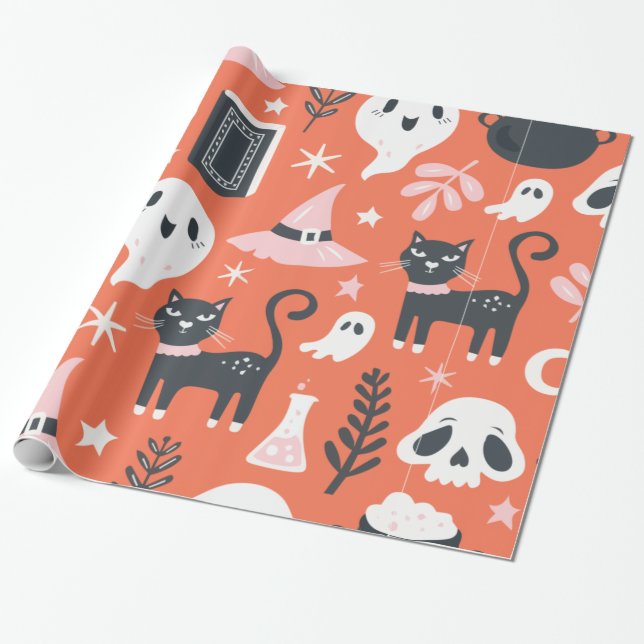 Papel De Regalo Truco de Halloween o tratar a los animales lindo p (Desenrollado)