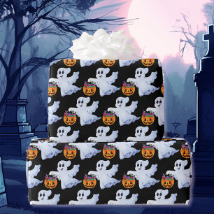 Papel De Regalo Truco fantasma o trato a Naranja de Halloween negr
