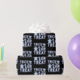 Papel De Regalo Truco o trato Fantasmas Lindos Halloween Negro