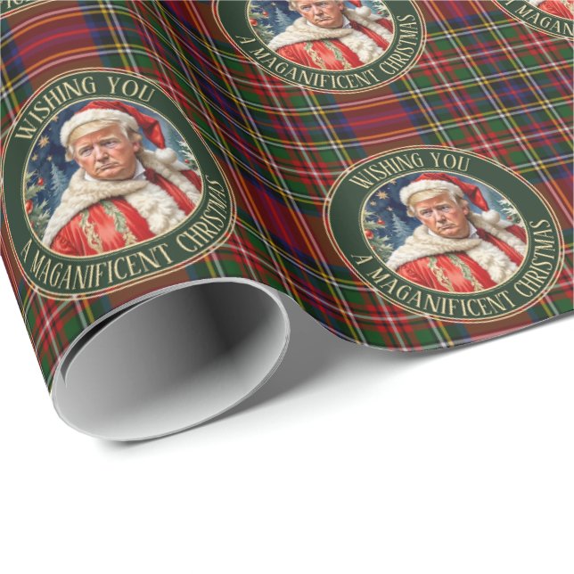 Papel De Regalo Trump MAGA Navidades Royal Stewart Tartan Plaid (Esquina del rollo)