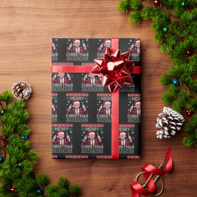 Papel De Regalo Trump Santa Hat Feliz Navidad Sudadizo (Regalo de vacaciones)