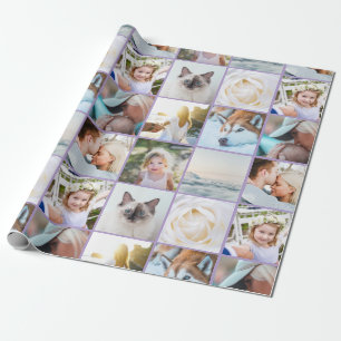 Papel De Regalo Tu Foto Collage Personalizado de Cuadrícula Lavand