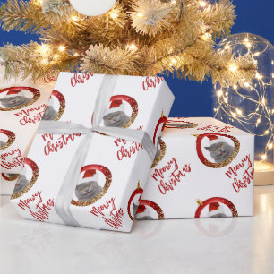 Papel De Regalo Tu Foto de Gato Rojo Dorado Meowy Navidad