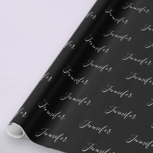 Papel De Regalo Tu nombre   Elegante guión blanco sobre negro