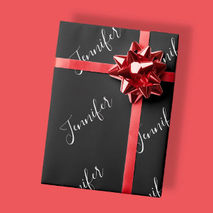 Papel De Regalo Tu Nombre   Elegante letra blanca sobre negro