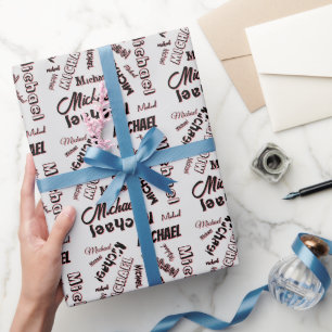 Papel De Regalo Tu nombre patrón monograma rosa color sombra
