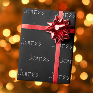Papel De Regalo Tu Nombre   Tipografía Blanca Moderna sobre Negro