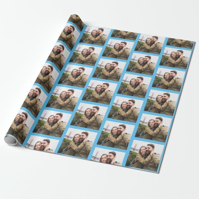 Papel De Regalo Tu patrón de foto única en azul personalizado (Desenrollado)