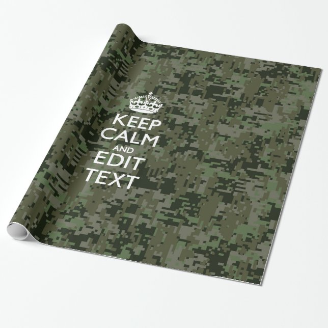 Papel De Regalo Tu texto Camuflaje Digital Olive Green Keep Calm (Desenrollado)