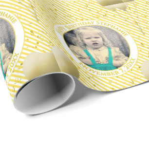 Papel De Regalo Tu texto.Foto Rayas simples amarillas/blancas