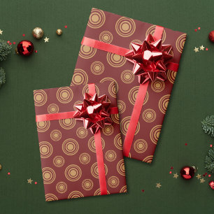 Papel De Regalo Tubos Y Círculos De Oro Y Rojo Oscuro