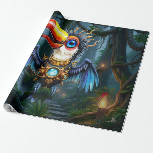 Papel De Regalo Tucán steampunk iluminado por la luna.