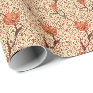 Papel De Regalo Tulip Damask de Art Nouveau, Coral y Beige