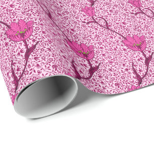 Papel De Regalo Tulip Damask de Art Nouveau, vino y rosa Fuchsia
