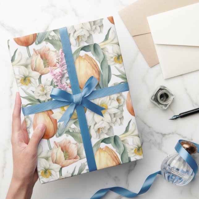 Papel De Regalo Tulipán de flor de primavera acuarela de Daffodil  (Regalar)