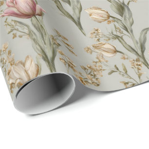 Papel De Regalo Tulipán Gris Vintage