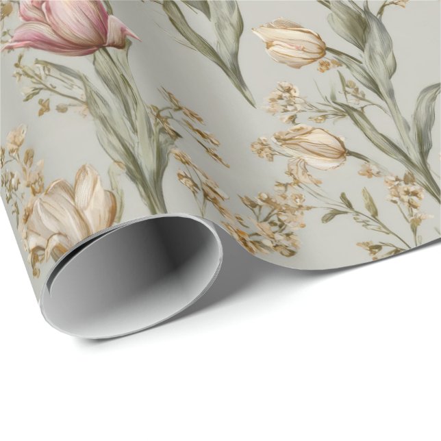 Papel De Regalo Tulipán Gris Vintage (Esquina del rollo)