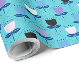 Papel De Regalo Tulipán moderno de medio siglo - Azul