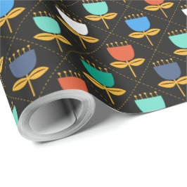 Papel De Regalo Tulipán moderno de medio siglo - negro