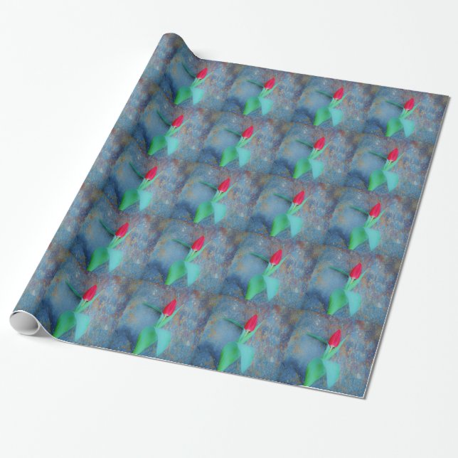 Papel De Regalo Tulipán rojo sobre pizarra gris azul (Desenrollado)