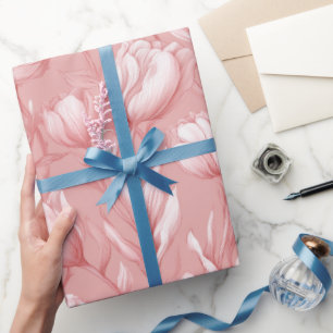 Papel De Regalo Tulipán suave rosa Patrón floral blanco
