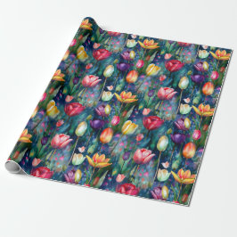 Papel De Regalo Tulipanes acuarelas (oscuro)