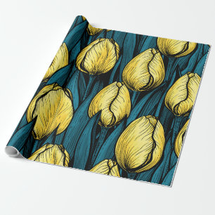 Papel De Regalo Tulipanes amarillos con hojas azules