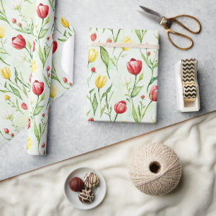 Papel De Regalo Tulipanes Amarillos Rojos Cumpleaños
