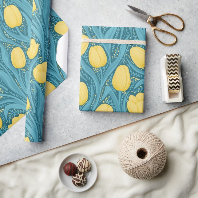 Papel De Regalo Tulipanes azules y amarillos (Artesanía)