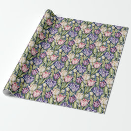 Papel De Regalo Tulipanes clásicos rosa, morado y blanco