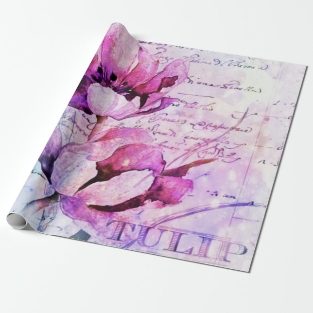 Papel De Regalo Tulipanes de acuarela  (Desenrollado)