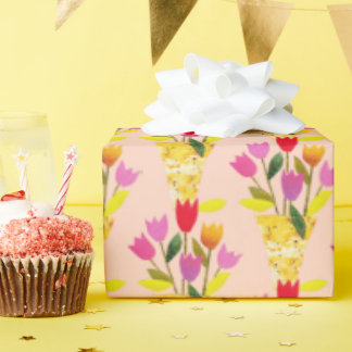 Papel De Regalo Tulipanes De Inspiración Retro Ilustrados A Mano E