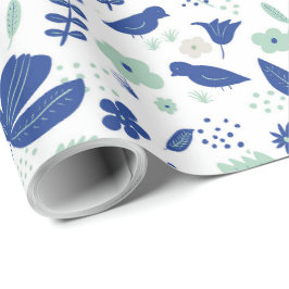 Papel De Regalo Tulipanes de primavera floral y aves azules y de m